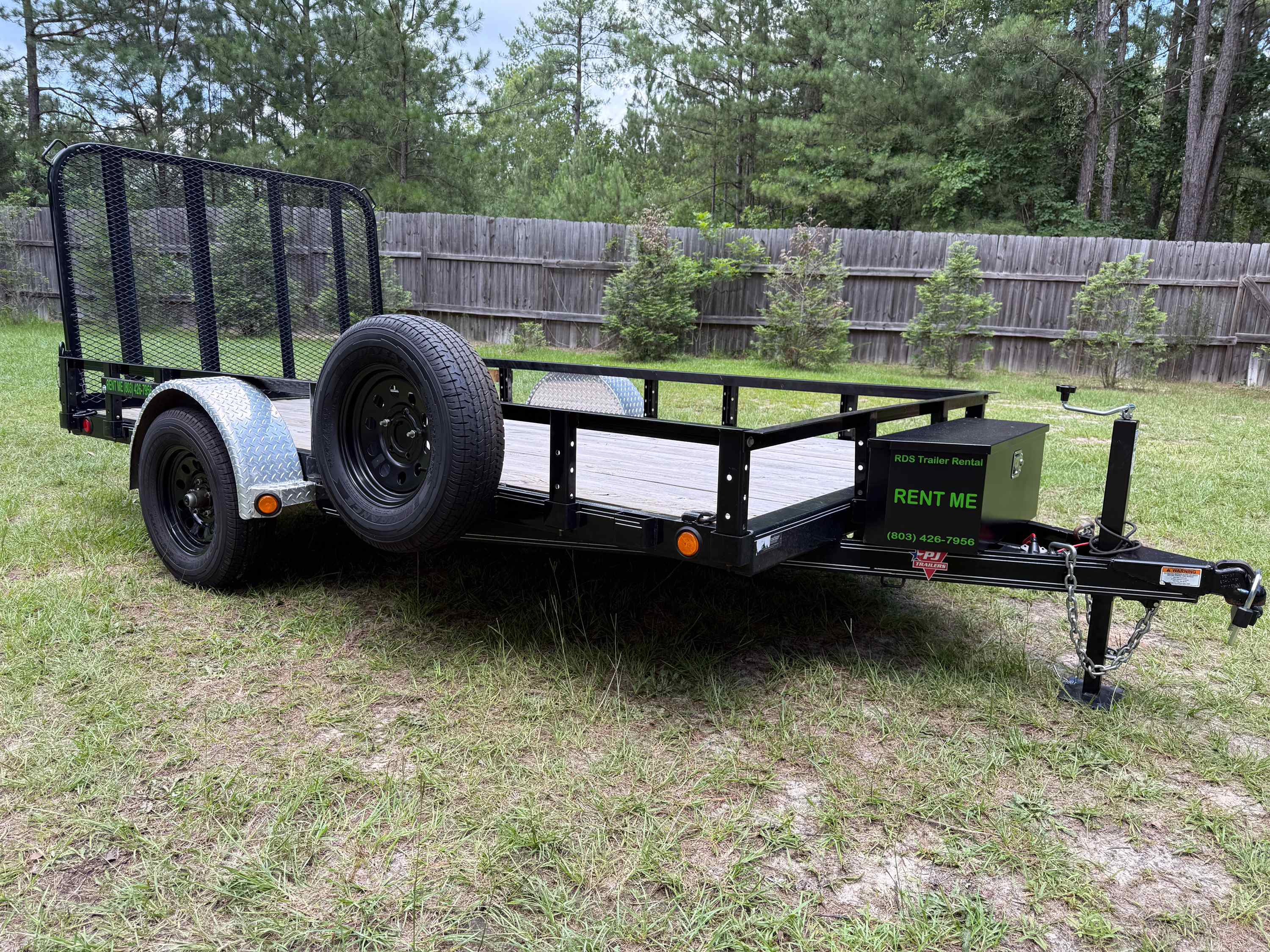 6x12 PJ utility trailer rental Aiken SC - Side view with RDS branding